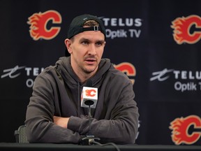 Calgary Flames Mikael Backlund speaks with the media at Scotiabank Saddledome on Friday, April 14, 2023. Azin Ghaffari/Postmedia