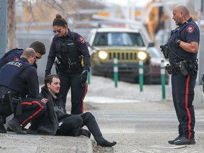 Police arrest a suspect in several stabbings and assaults in downtown Calgary on Monday, April 3, 2023. None of the victim's injuries were considered life-threatening.