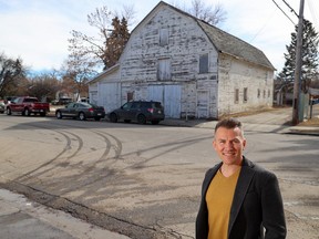 Ryan Doherty and his company PEN Ventures is going to preserve the historic Stewart Livery Stable in Inglewood as part of a redevelopment of the property. Doherty was photographed across the street from the neighbourhood's well known white barn on Friday, April 7, 2023.