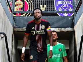 Bradley Kamdem takes to the field while playing for Atlanta United 2 in a handout image provided by Cavalry FC.