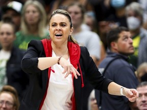Las Vegas Aces head coach Becky Hammon reacts during a game last year.