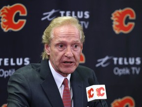 Calgary Flames president of hockey operations Don Maloney says he doesn’t “see us blowing this thing up and having 12 new players in here next year.”