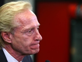 Calgary Flames President of Hockey Operations Don Maloney speaks to media in Calgary on May 1. The NHL team announced it is replacing Darryl Sutter as its head coach.