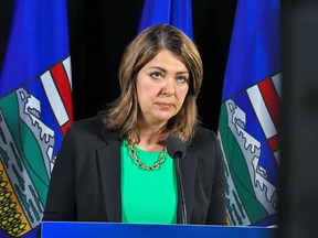UCP leader Danielle Smith at a press conference in Calgary, May 11, 2023.