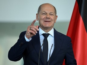 German Chancellor Olaf Scholz attends a press conference at the Chancellery in Berlin, Germany May 25, 2023.