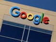 The Google logo is pictured atop an office building in Irvine, Calif., Aug. 7, 2017.