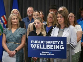 Danielle Smith speaks in Calgary at the Carriage House Inn on Monday, May 15, 2023 and addresses the effects of untreated mental health issues and addiction issues in Alberta.