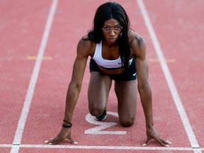French sprinter Halba Diouf, 21, a transgender woman athlete who dreams to compete at the Paris 2024 Olympics and Paralympics Games, attends a practice session on an athletics track in Aix-en-Provence, France May 3, 2023.