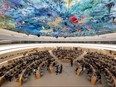 This picture taken on May 11, 2023, in Geneva, shows the Human Rights Council during a special session devoted to Sudan.