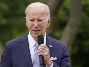 President Joe Biden speaks in the Rose Garden of the White House in Washington, Monday, May 1, 2023, about National Small Business Week.