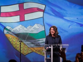 Danielle Smith of the United Conservative Party (UCP) speaks during her party's provincial election night party after a projected win in Calgary, Alberta, Canada May 29, 2023.