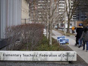 Elementary Teachers' Federation of Ontario (ETFO) headquarters is seen in Toronto, on March 9, 2020. Three-quarters of ETFO members say they have experienced or witnessed violence against staff members.