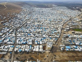 A general view of Karama camp for internally displaced Syrians, Monday, Feb. 14, 2022 by the village of Atma, Idlib province, Syria.