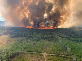 The Bald Mountain Wildfire is shown in the Grande Prairie Forest Area on Friday May 12, 2023 this handout image provided by the Government of Alberta.