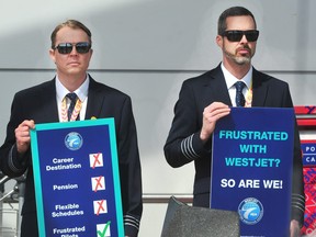 Westjet pilots stage an informational picket at Vancouver International Airport (YVR) in Richmond, B.C., on May 8, 2023.