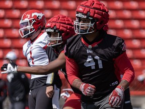 Calgary Stampeders Mike Rose takes part in team practice at McMahon Stadium on Tuesday, June 6, 2023.