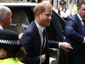 Prince Harry, Duke of Sussex, arrives to the Royal Courts of Justice, Britain's High Court, in central London on June 6, 2023.