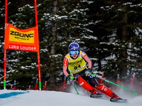 Canada's Brodie Seger skis down the course during the Men's downhill World Cup at Lake Louise on Saturday, November 26, 2022.