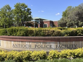 An exterior view of Antioch police headquarters is seen in Antioch, Calif., Wednesday, April 19, 2023.