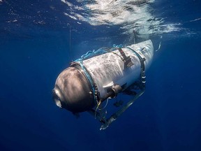 This undated image courtesy of OceanGate Expeditions shows their Titan submersible beginning a descent.