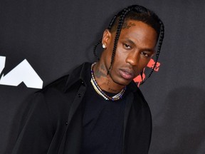 In this file photo taken on September 12, 2021 US rapper Travis Scott arrives for the 2021 MTV Video Music Awards at Barclays Center in Brooklyn, New York.