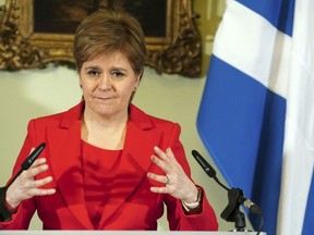 Nicola Sturgeon speaks during a press conference at Bute House in Edinburgh, Feb. 15 2023.