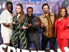 Cast members Brian Tyree Henry, Hailee Steinfeld, Shameik Moore, Jake Johnson and Luna Lauren Velez attend a photo call for Spider-Man: Across the Spider-Verse, in Beverly Hills, California, U.S. May 22, 2023.