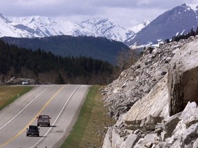 Highway 3 in the Crowsnest Pass cuts through the rubble of the Frank Slide.