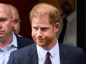 Prince Harry, Duke of Sussex, departs after giving evidence at the Mirror Group Phone hacking trial at the Rolls Building at High Court on June 6, 2023 in London.