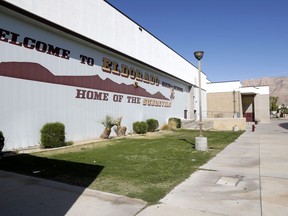 A person walks outside Eldorado High School in Las Vegas on April 8, 2022.