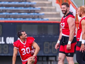Calgary Stampeders kicker Rene Paredes, long snapper Aaron Crawford and punter Cody Grace were photographed during team practice at McMahon Stadium