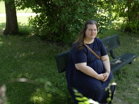 Tressa Mitchell poses for a photo at a park near her home in Weyburn on Saturday, July 1, 2023. Mitchell applied for and received Canada Emergency Response Benefit (CERB) money in 2020. Later that year, her eligibility fell under review, and is still not resolved.