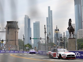 Cole Custer, driver of the HAAS Automation Ford, drives during the NASCAR Xfinity Series The Loop 121 at the Chicago Street Course on July 1, 2023 in Chicago.