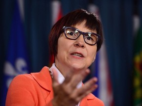 Cindy Blackstock, Executive Director of First Nations Child and Family Caring Society holds a press conference on Parliament Hill in Ottawa .