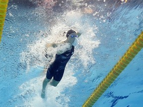 Summer McIntosh of Canada competes in the women's 200-metre freestyle final at the World Swimming Championships in Fukuoka, Japan, Wednesday, July 26, 2023.