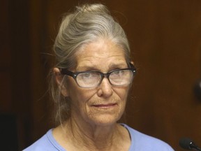 Leslie Van Houten attends her parole hearing at the California Institution for Women, Sept. 6, 2017 in Corona, Calif.
