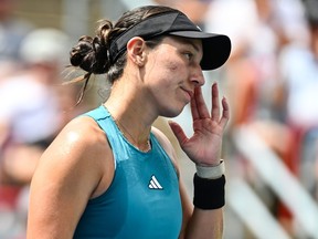 Jessica Pegula reacts after losing a point against Iga Swiatek.