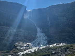 Bow Glacier Falls is pictured on Saturday, Aug. 26, 2023, before a rock fall in the area injured a tourist from Israel. Photo by Submitted/Steve Paterson