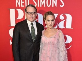 Matthew Broderick and Sarah Jessica Parker attend "Plaza Suite" Opening Night on March 28, 2022 in New York City.