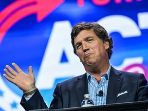 Conservative political commentator Tucker Carlson speaks at the Turning Point Action USA conference in West Palm Beach, Florida, on July 15, 2023.