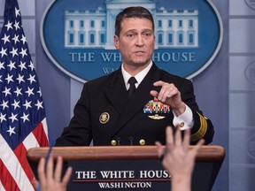 In this file photo taken on January 16, 2018, then-White House physician Rear Admiral Ronny Jackson speaks at the White House in Washington.