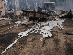 Remains of a destroyed residence from the Adam's Lake Forest Fire (now referred to as Bush Creek fire) in Celista. Photo: Alex Ratson.