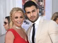 Britney Spears and Sam Asghari appear at the Los Angeles premiere of "Once Upon a Time in Hollywood" on July 22, 2019.