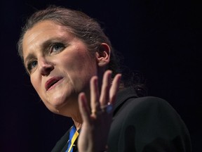 Finance Minister Chrystia Freeland introduces U.S. Treasury Secretary Janet Yellen at the Atlantic Council Global Citizen Awards, Wednesday, Sept. 20, 2023, in New York.