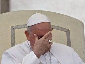 Pope Francis gestures during his weekly general audience at St Peter's Square in the Vatican, on October 25, 2023.