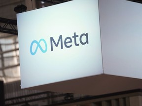 FILE - The Meta logo is seen at the Vivatech show in Paris, France, on June 14, 2023. A group of 33 states including California and New York are suing Meta Platforms Inc. for harming young people's mental health and contributing the youth mental health crisis by knowingly designing features on Instagram and Facebook that addict children to its platforms.
