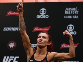 Cris Cyborg Justino of Brazil weighs in during the UFC 198 weigh-in at Arena da Baixada stadium on May 13, 2016 in Curitiba, Brazil.