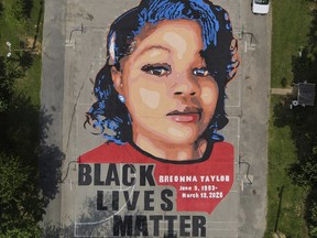 A ground mural depicting a portrait of Breonna Taylor is seen at Chambers Park in Annapolis, Md., July 6, 2020.