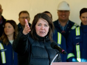 Premier Danielle Smith takes part in press conference where the US$8.8 billion Path2Zero Fort Saskatchewan project, Wednesday Nov. 29, 2023.