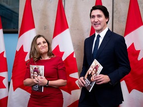 Chrystia Freeland and Justin Trudeau during the Fall Economic Statement in November 2023